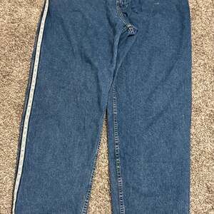 Vintage Tommy Hilfiger Baggy Wide Leg Side Logo Tape Striped Jeans 34x32